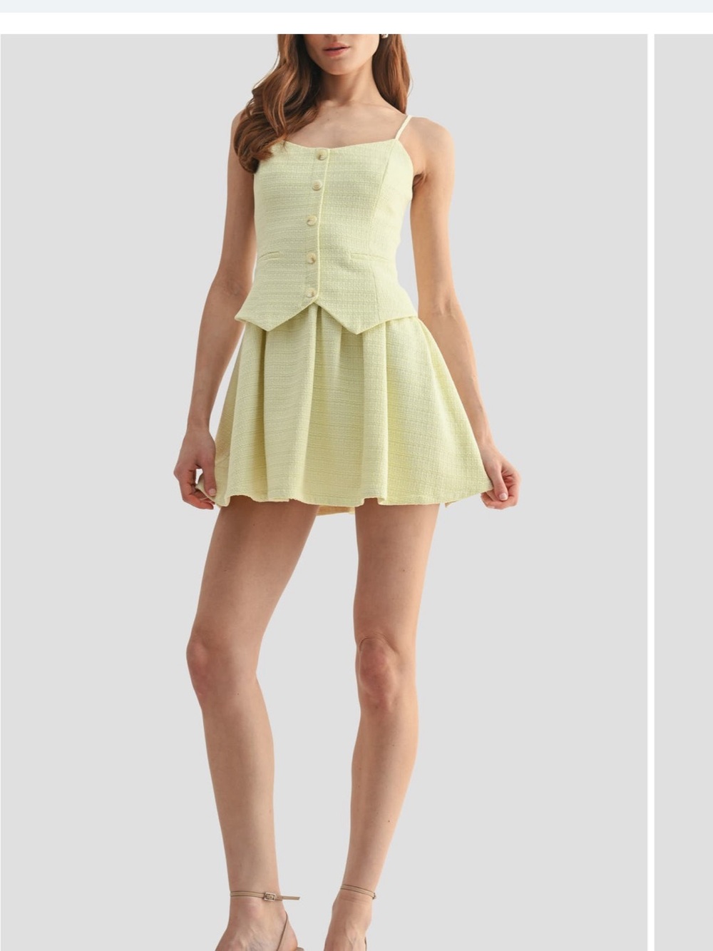 Lush Pale Yellow Textured Spaghetti-Strap Mini Dress
